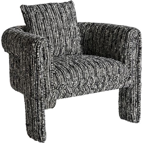 Fauteuil contemporain noir en polyester imprimé pieds bois - Noir imprimé pieds bois clair (1/5)