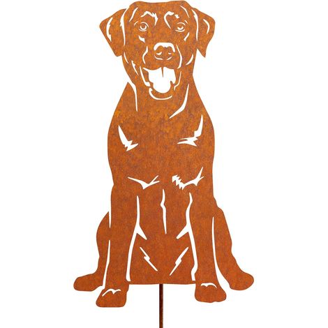 Retriever du Labrador en Métal Rouillé Deco Exterieur, Pique de Jardin, Décoration, Patine Rouille Naturelle (1/5)