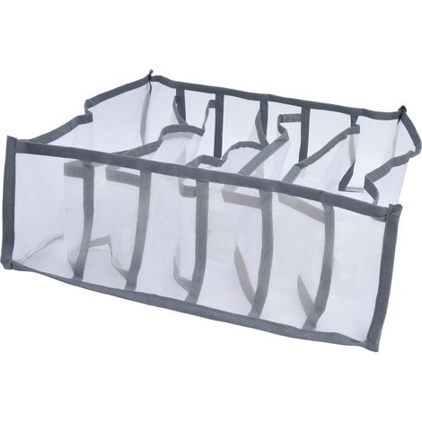 Boîte de rangement pliable en maille respirante à plusieurs compartiments pour sous-vêtements, chaussettes, soutiens-gorge et culottes (6 compartiments) (1/5)