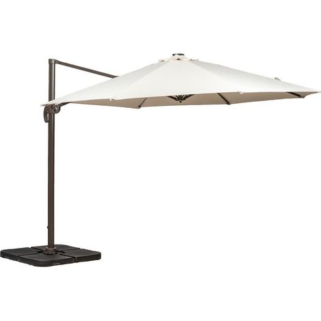Solar Powered LED Cantilever Parasol - Aluminium/Polyester - L350 x W350 x H255 cm - Ivory (1/4)