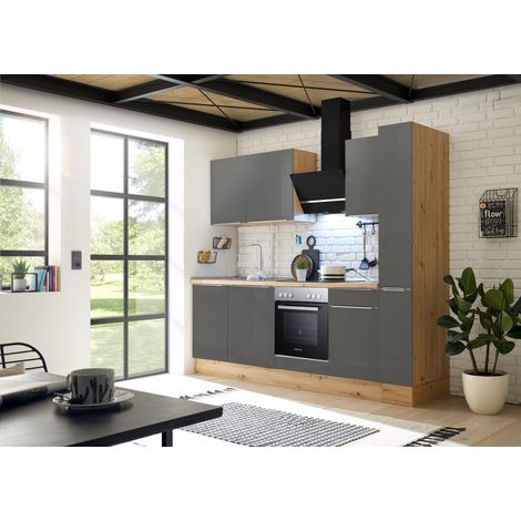Küche Küchenzeile Küchenblock Marleen Premium 250 cm Grau Artisan Eiche Respekta