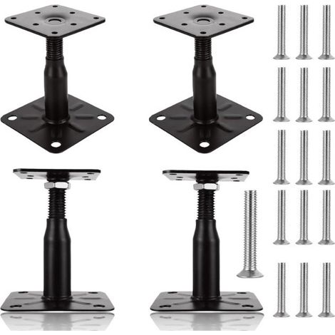 Set mit 4 verstellbaren Pfostenfüßen, 100 bis 150 mm, verzinkte Holzpfostenhalterungen für Terrassen, Unterstände, Pavillons