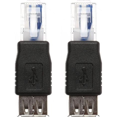2 USB Type A Femelle vers Ethernet Internet RJ45 Mâle Connecteur Convertisseur (1/4)