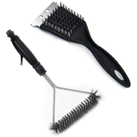 2 PCS Grill Brush, Barbecue Cleaning Brush, Barbecue Brush, Barbecue Brush, 2 in 1 Stainless Steel Wire BBQ Brush + Pointed Multifunctional BBQ Brush (1/5)