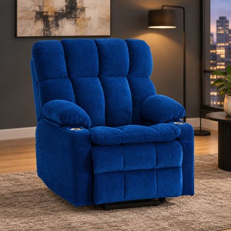 MODFU – Sillón relax eléctrico de franela con 2 motores, ayuda a levantarse, masaje con calor, portavasos y respaldo 90-182° – Azul (1/5)