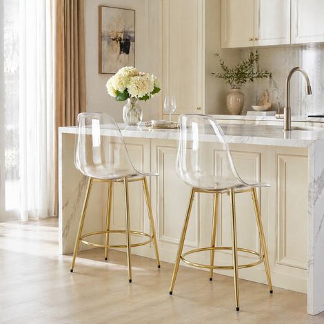 Sillas bar transparentes 2 unidades metal dorado OKMYHOME (1/5)