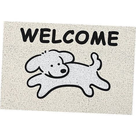 Paillasson chien motif mignon dessin animé antidérapant grattoir à boue tapis de bienvenue entrée décoration intérieur beige 40x60 cm (1/5)