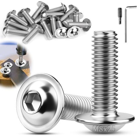 M8x25mm Vis à Tête Bombée 15pcs Boulon à Tête Plate M8 ISO 7380-2 (1/5)