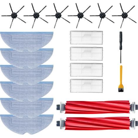 20 Kit Accessoires Pièces de Rechange pour Xiaomi Roborock S7 S7+ S7 Plus S7 MaxV Plus Ultra T7 T7S T7 Plus T7S Plus, 2 brosses principales, 4 brosses latérales, 4 filtres, 6 Serpillière (1/5)