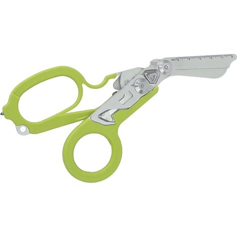 Ciseaux d'urgence pliants avec coupe-anneau, brise-vitre et fonction de verrouillage pour une utilisation intérieure et extérieure (vert). (1/5)