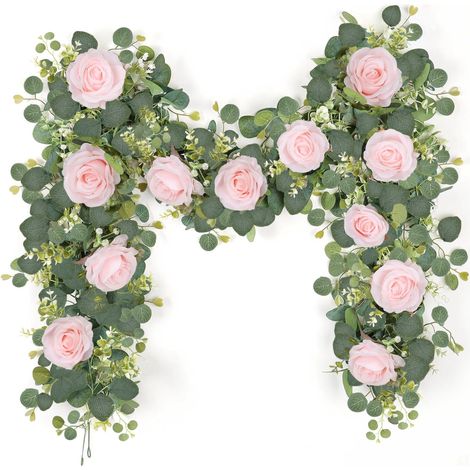 2 Pièces Guirlande Fleurs Artificielles, Rose Guirlande Eucalyptus, 2x1,8m (1/5)