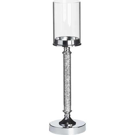 Portavelas de metal plateado pantalla de cristal 48 cm centro de mesa decoración glamour Abbeville