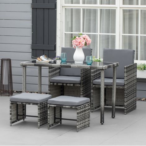 5-teiliges Polyrattan-Gartenset für 4 Personen, grau, mit Kissen, OKWISH (1/5)