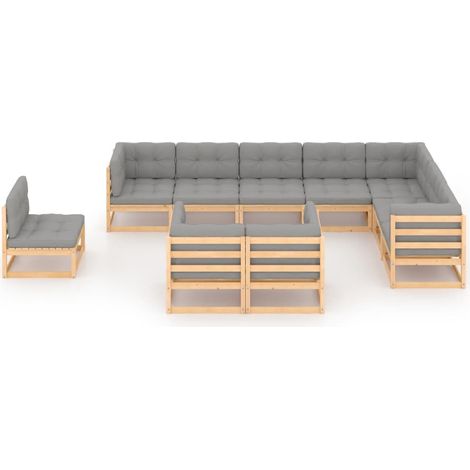 Maison Exclusive - Set Salotto Giardino 10pz Cuscini Antracite Legno Massello Pino (1/5)