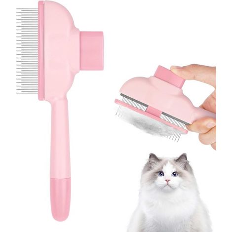 Katzenkamm, selbstreinigender Katzenkamm, Pflegekamm, Kamm zur Entfernung von Tierhaaren mit Knopf zum Entfernen abgestorbener Haare (Rosa) (1/5)