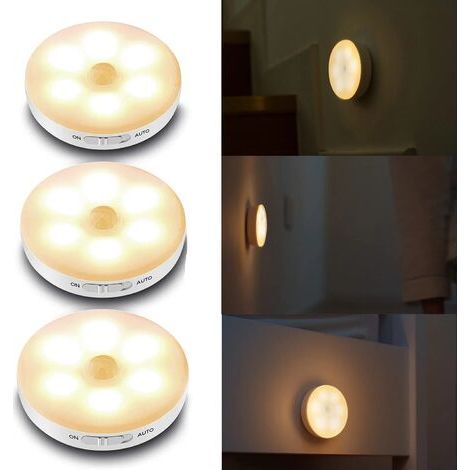 3Pcs Lampe Détecteur de Mouvement,Lampe de Placard/Armoire,Veilleuse Led,Lampe à Led Sans Fil,Rechargeable Lampes de Nuit pour Vitrines,Cuisine,Chambre,Coiffeuse,Couloir,Escalier [Classe éner (1/5)