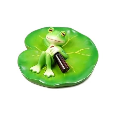 Grenouille Décoration en Résine avec Feuille de Nénuphar, Figurine de Jardin Résistante aux Intempéries pour Bassin, Terrasse et Balcon, Décoration Printemps et Été (Grün) (1/5)