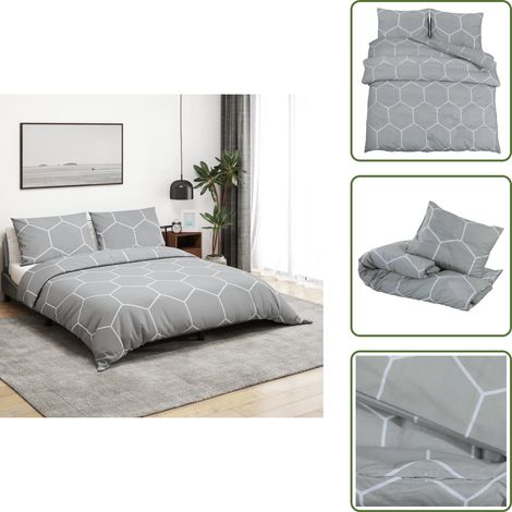 The Living Store Ensemble de housse de couette Gris 155x220 cm Coton - Housses De Couette - Linge De Lit - Drap Housse - Literie - Coton (1/5)