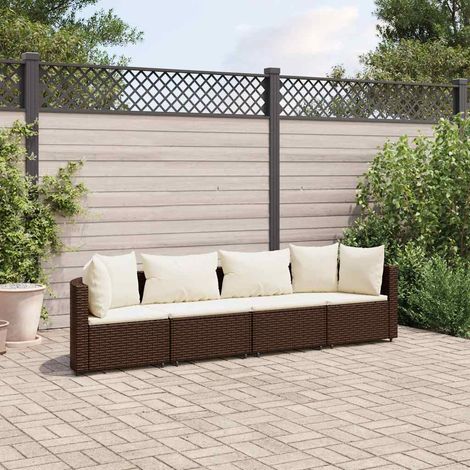 4-tlg. Garten-Sofagarnitur mit Kissen Braun Poly Rattan (1/5)