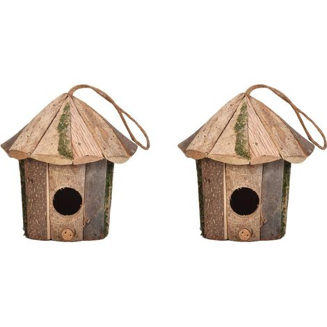 Set mit 2 hölzernen Vogelhäusern für den Außenbereich – Für Blaumeisen, Finken, Kardinäle – Hängend – Vogelbeobachtung (1/5)