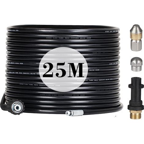 25M Tuyau Déboucheur Canalisation pour Nettoyeur Haute Pression Kärcher, avec Buse à Jet et Buse Rotatif, 180Bar Kit Furet Professional avec Adaptateurs pour Karcher K2/K3/K4/K5/K6/K7 Accessoire (1/5)