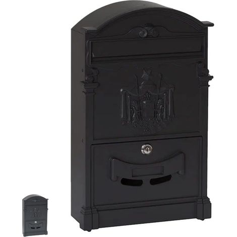 Cassetta della posta per lettere di colore nero mis. 26x9x41cm - Buca delle lettere in alluminio e acciaio in stile classico (1/5)