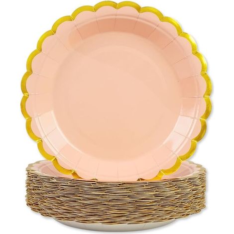 50 Assiettes jetables, Bordure festonnée, Carton résistant, 18cm, Anniversaire Mariage (1/5)