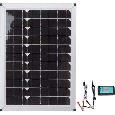 Kit chargeur de batterie solaire 100 W 18 V avec panneau solaire monocristallin en silicium et double contrôleur USB pour voiture, camping-car, bateau. (1/4)