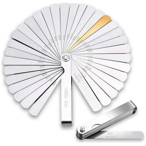 jeu de cales d'epaisseur 32 lames en acier inoxydableTAILLE 90 MMcale mecanique double unité de mesure pour moteur/bougie/soupapes (1/5)