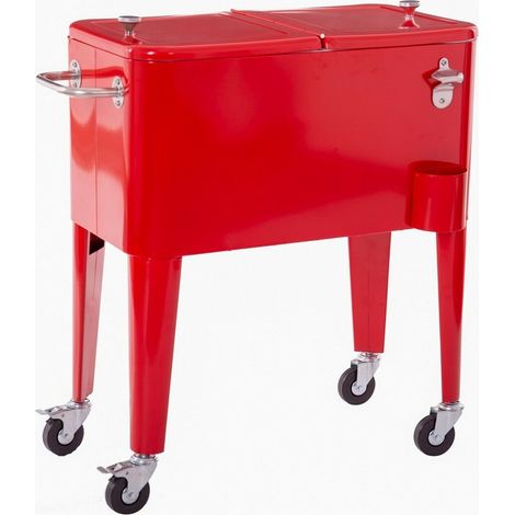 LOLAhome Nevera Carrito Vintaje para Barbacoa. Roja, 56 litros de capacidad, de Acero con epoxi Anticorrosión. Carrito de bebidas auxiliar isotermo. Para Exterior, Jardín, Terraza. Fresh (1/5)