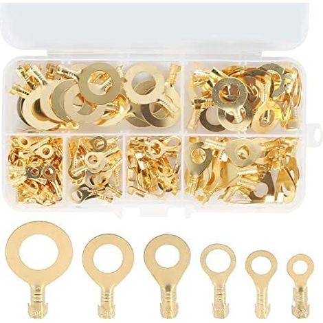 150pcs Cosses Electriques Oeillet Ronde en Laiton Cosses de câble électrique Cosse à Sertir de Anneau M3 M4 M5 M6 M8 M10 Batterie Bornes Cosses Electrique pour Machines Voiture Modélisme (1/5)