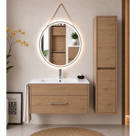 Meuble de salle de bain avec vasque ORIGENBATH FLORENCIA sans miroir 50x40 cm estepa avec colonne (1/5)