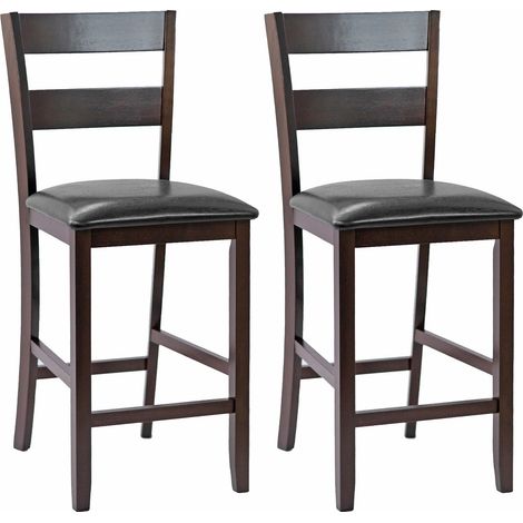 Set of 2 Bar Stools Wood Padded Counter Height Pub Chairs Kitchen Dining Chair (1/5)