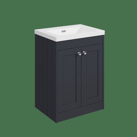 Balterley Butterton 600mm Floor Standing 2 Door Unit with Minimalist Basin No Tap Hole - Satin Dark Grey