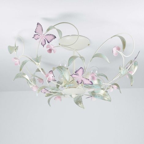 Plafonnier décoratif, bougeoir, crème, feuilles, papillons, été, 3 x E14, 15 W, Luminex (1/5)