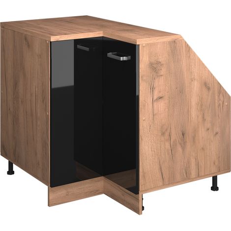 Armario para techo inclinado Armario de esquina Rion, Negro brillo intenso, 75.6 x 81.6 cm con 1 puerta, carcasa del armario 60 cm de profundidad, Vicco (1/5)