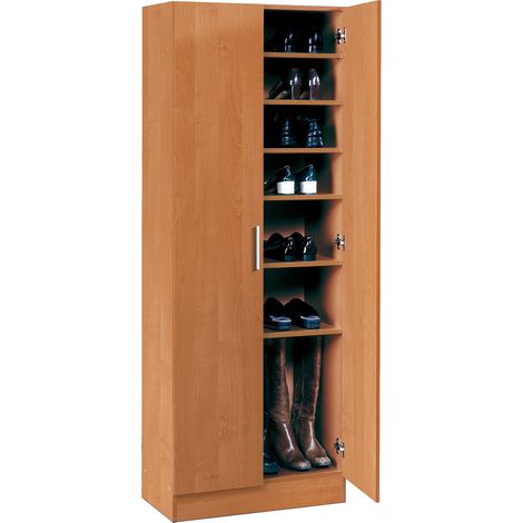 Armoire à chaussures, meuble à chaussures avec 2 portes coloris cerisier - longueur 60 x profondeur 35 x hauteur 170 cm