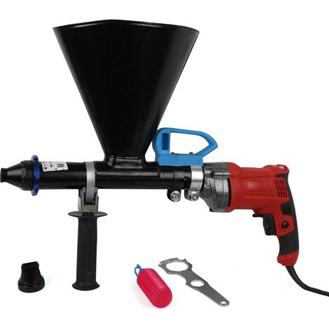 700W electric mortar gun for mortar and cement, stainless steel mortar press, with oil, flat and round nozzles, for walls and floors（EU Plug）