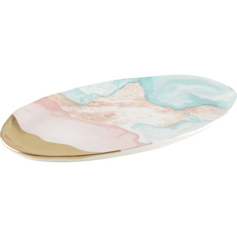 Plat de service ovale en porcelaine multicolore pour table 30,2 x 14,1 x 2,5 cm - PANGIVO