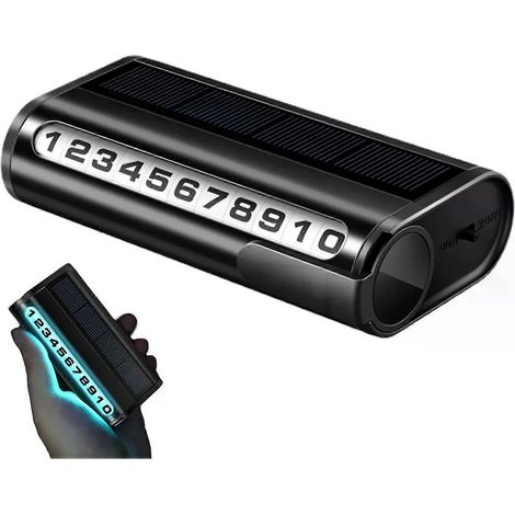 Plaque d'immatriculation lumineuse pour voiture, carte de stationnement automatique rechargeable à l'énergie solaire, carte d'arrêt temporaire avec numéro de téléphone, accessoire de décoration pour v (1/4)