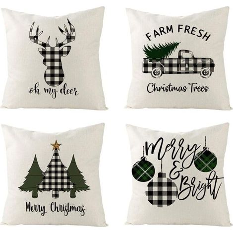 Lot de 4 Taies d'Oreiller de Noël - Housse de Coussin avec Motifs Père Noël et Sapin pour Fête - Coussin Carré pour Lit, Voiture, Maison, Canapé - 45x45 cm (1/5)