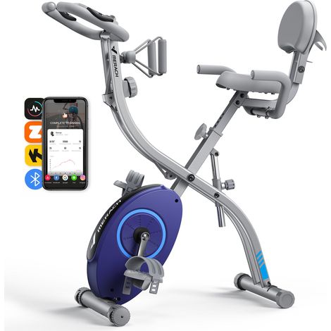 MERACH 4-in-1 klappbarer Heimtrainer für Zuhause– magnetischer Ergometer mit 16 Stufen, LCD & Pulsmessung, bis 136 kg (1/5)