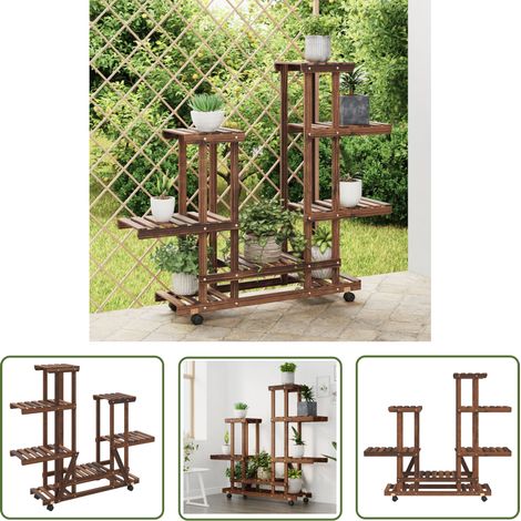 The Living Store Support à fleurs avec roues 95x25x101 cm bois massif de sapin - Support Plante - Jardinerie - Meuble Extérieur - Rangement Jardin - Pot Fleuri (1/5)