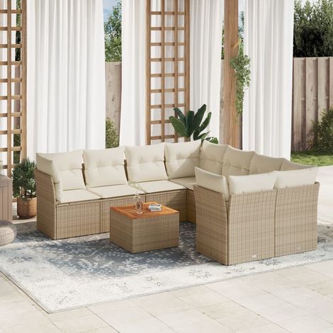 vidaXL Salon de jardin avec coussins 9 pcs beige résine tressée (1/5)