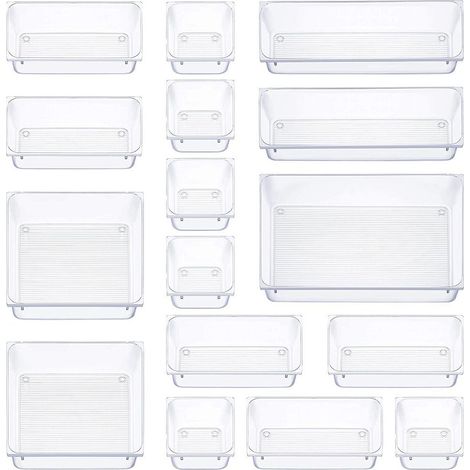116 Stück transparentes Schubladen-Organisationssystem mit Kunststoff-Aufbewahrungsboxen in 5 Größen,rutschfester,transparenter Make-up-Organizer für Badezimmer,Kosmetik,Kommode,Küche,Büro usw
