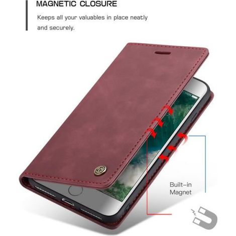【SmartLegend】Coque Bumper iPhone 7 plus/8 plus Housse Etui Cuir Portefeuille Case Style à clapet -Vin Rouge
