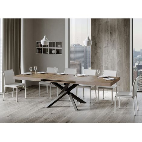 Les Tendances – Table extensible 6 à 12 personnes en bois mélaminé marron – Pieds en acier anthracite – Longueur 160 à 264 cm – Fabrication italienne (1/5)