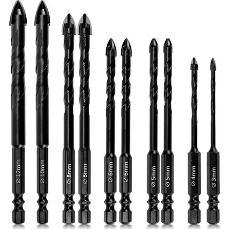 Bohrer Fliesenbohrer Set 3mm 4mm 5mm 6mm 8mm 10mm 12mm Bohrersets 10 Stück Glasbohrer Steinbohrer Set Diamantbohrer Fließenbohrerset Fließenbohrer Feinsteinzeug Bohrer für Keramik Fliesen Glas (1/5)