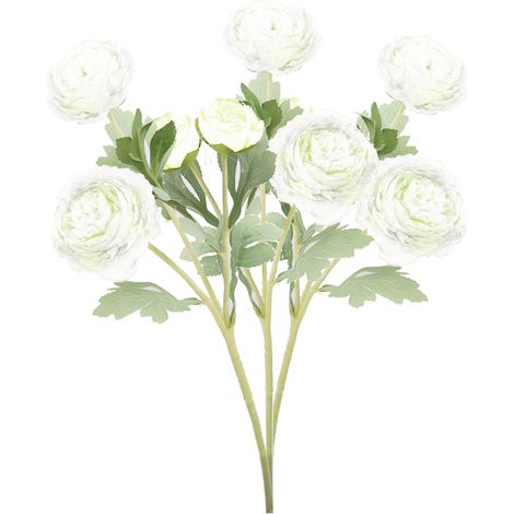 Fleurs Artificielle Ranunculus Persique Fleurs Lotus à 3 pièces Blanc flocké Decoration Salon (1/5)