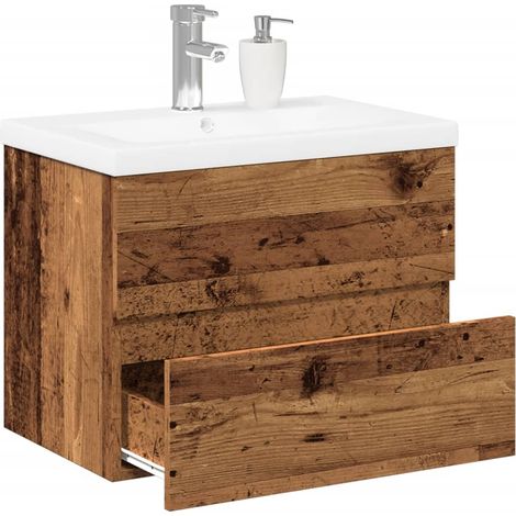 Waschbeckenunterschrank mit Einbaubecken Altholz-Optik (1/5)